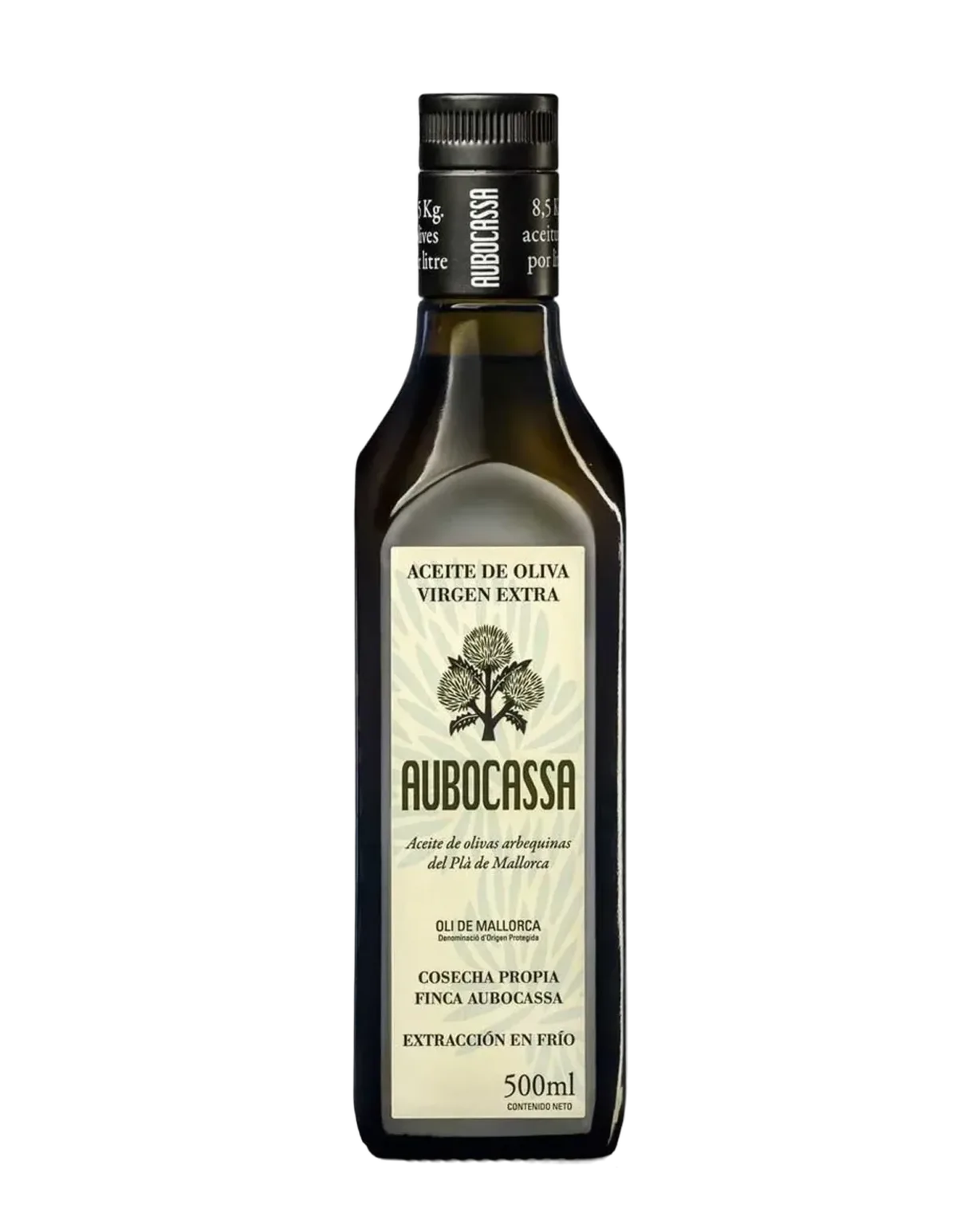 Flasche Aubocassa Natives Olivenöl Extra Arbequina, 500 ml, freigestellt