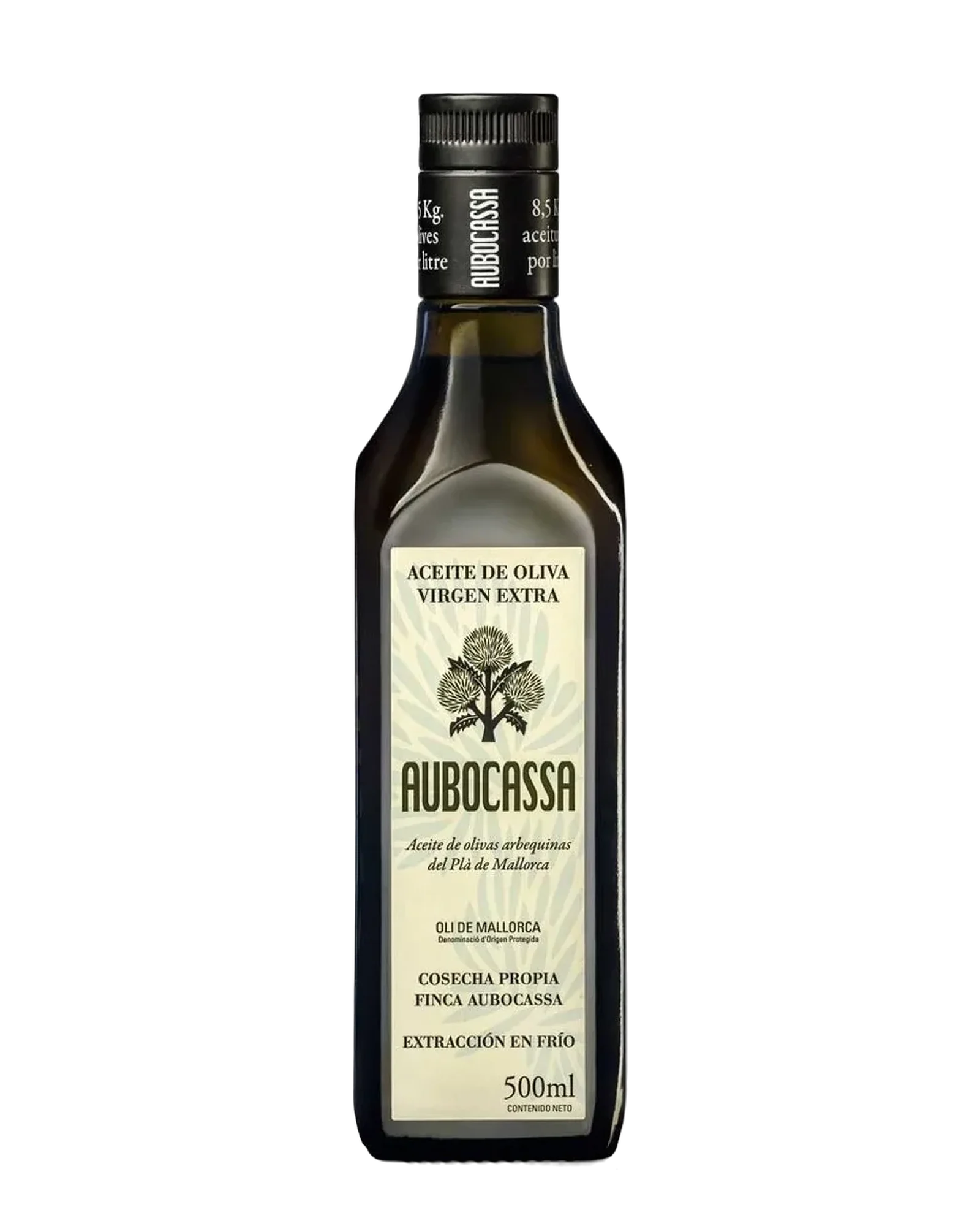Flasche Aubocassa Natives Olivenöl Extra Arbequina, 500 ml, freigestellt