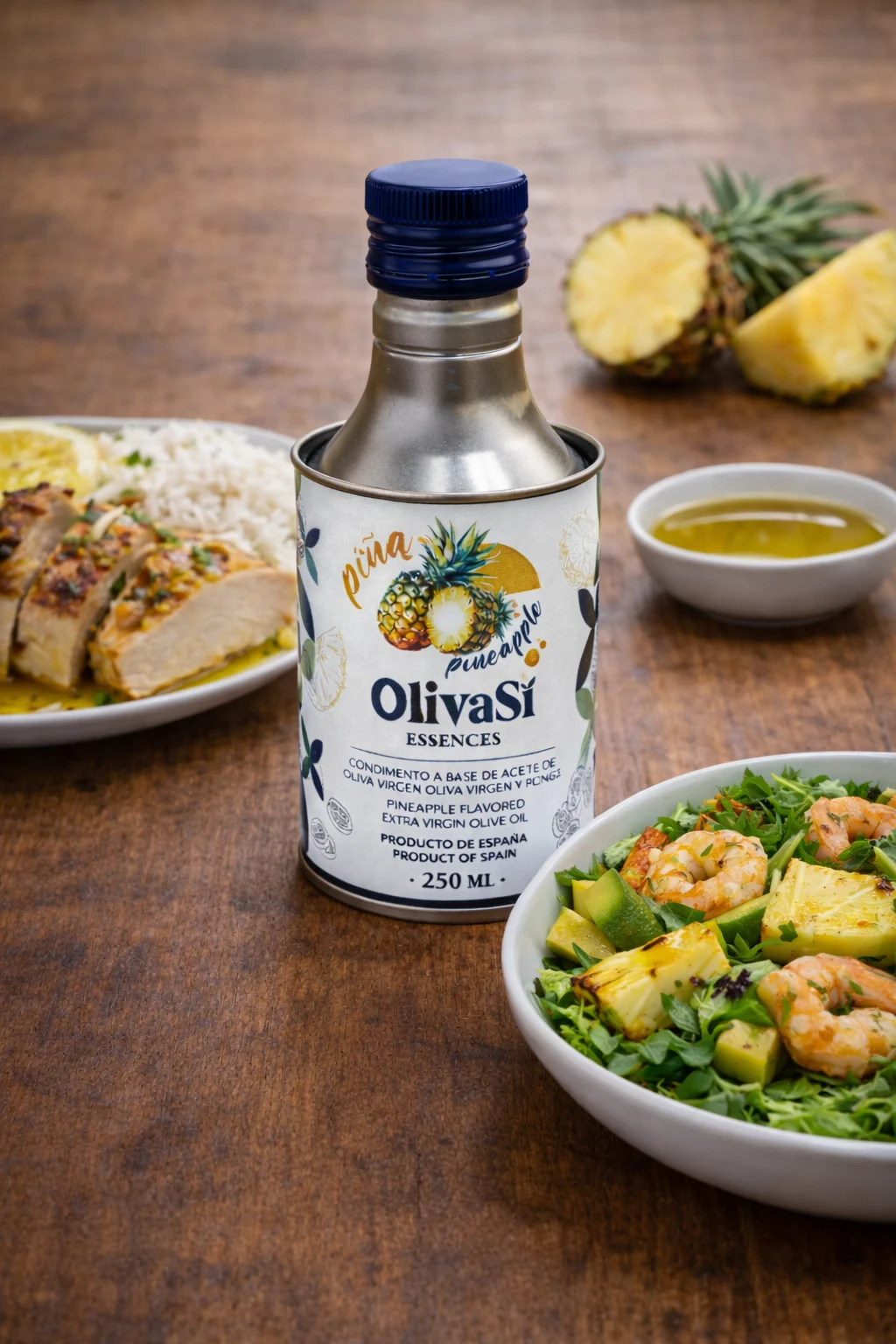 Oliva Sí Essence Ananas mit Hähnchen und Garnelensalat