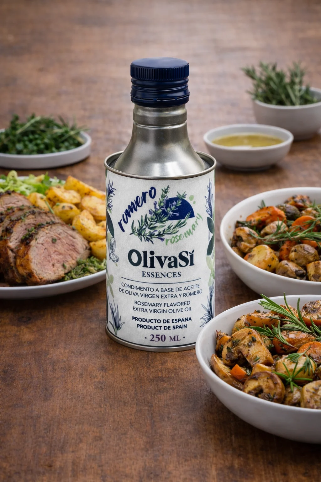 Oliva Sí Essence Rosmarin mit Braten und Ofengemüse