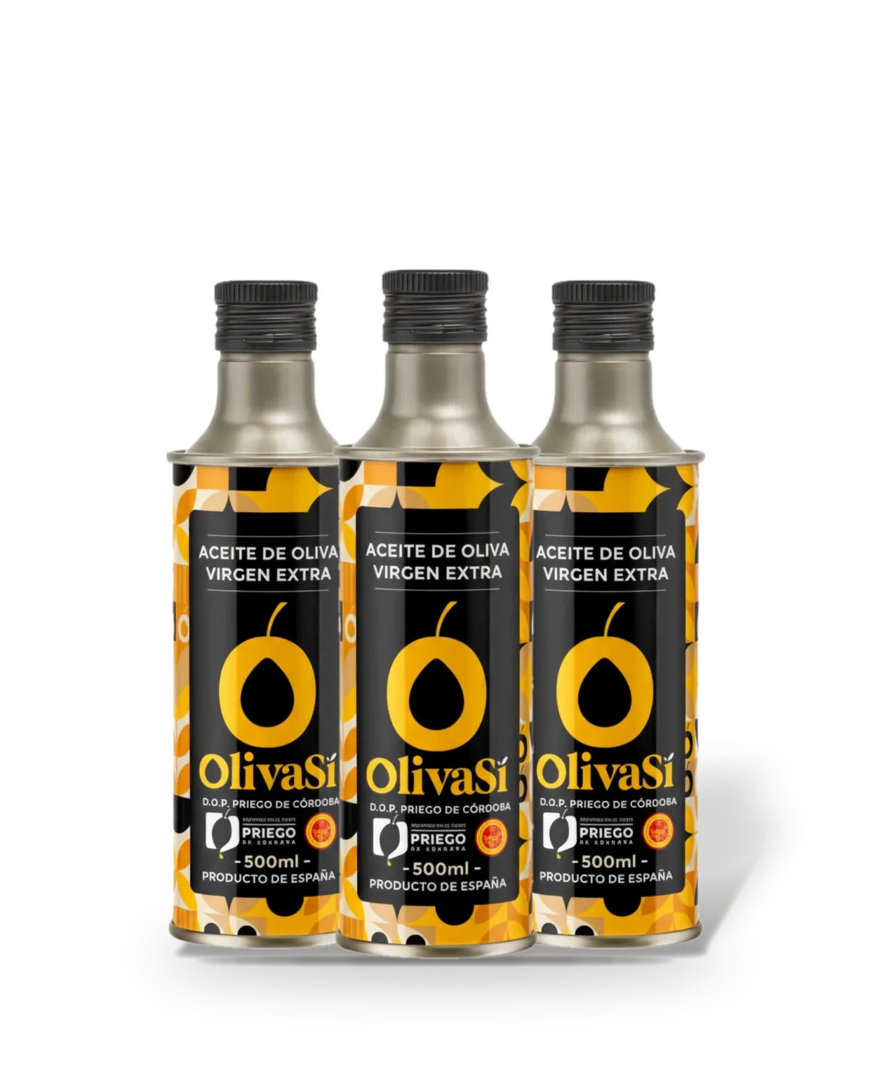 Drei Dosen Oliva Sí Golden Edition à 500 ml, freigestellt