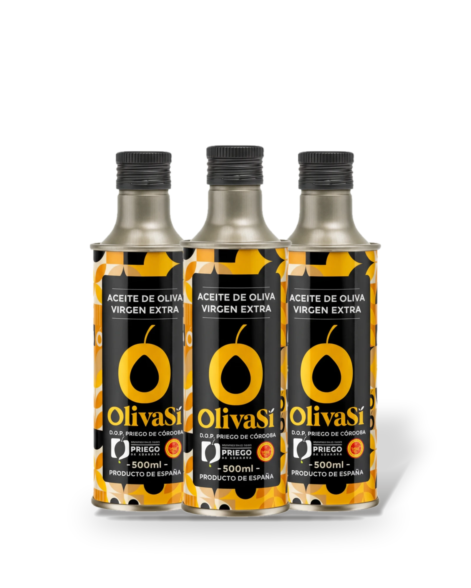 Drei Dosen Oliva Sí Golden Edition à 500 ml, freigestellt