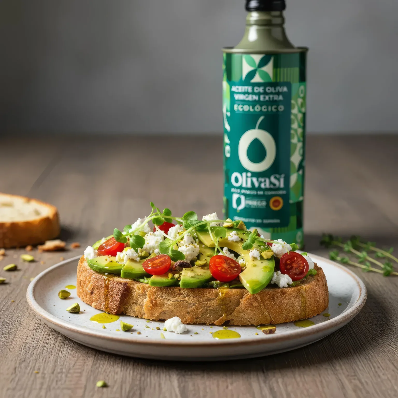 Dose Oliva Sí Ecologic mit Avocadobrot, Tomaten und Feta